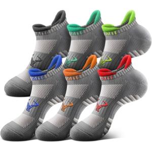 BULLIANT Men Ankle Socks Running Socks Extra Stretch Nylon-Arch Support Cushioned Sole Breathable Wicking(6pairs-gray Heather 8627)