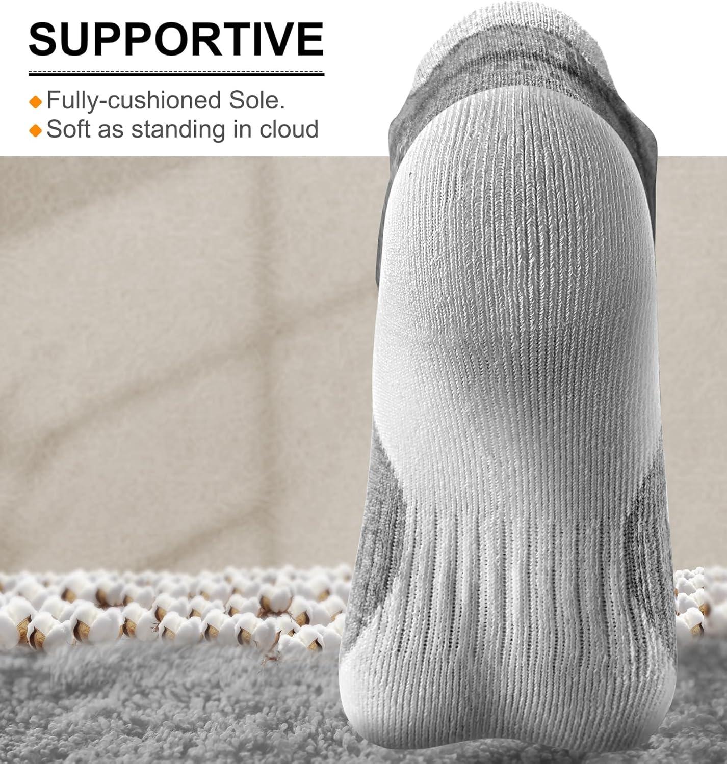 image:imageBULLIANT Men Running SocksActive Ankle Socks No Show For Men With Cushioned Footbed Arch Support Breathable Wicking6pairsgray Heather Rose Red3788