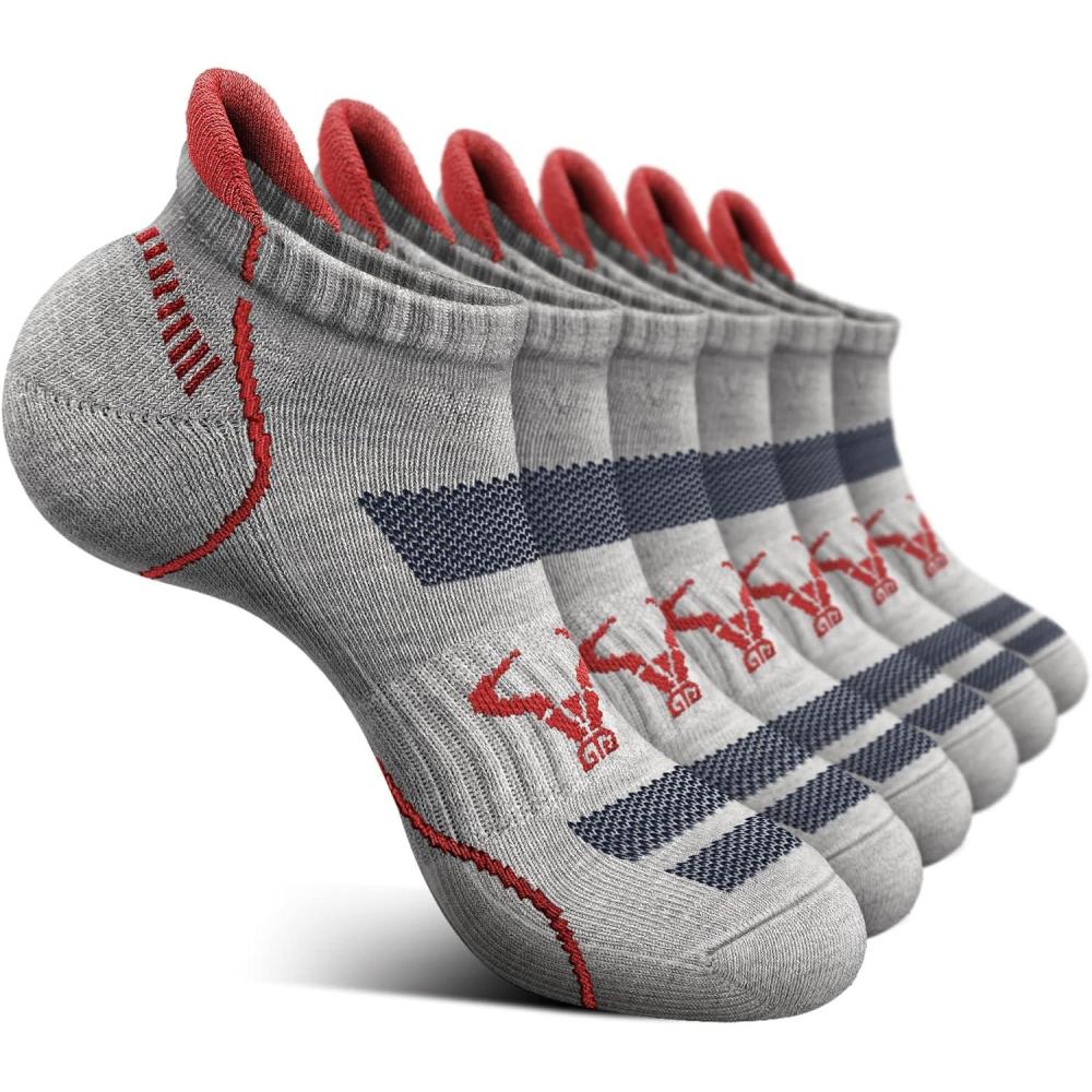 image:imageBULLIANT Men Running SocksActive Ankle Socks No Show For Men With Cushioned Footbed Arch Support Breathable Wicking6pairsgray Heather Rose Red3076