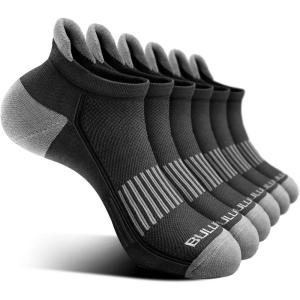 BULLIANT Men Running Socks,Active Ankle Socks No Show For Men With Cushioned Footbed Arch Support Breathable Wicking(6pairs-black4211)