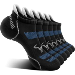 BULLIANT Men Running Socks,Active Ankle Socks No Show For Men With Cushioned Footbed Arch Support Breathable Wicking(6pairs-black/Creamy White3072)