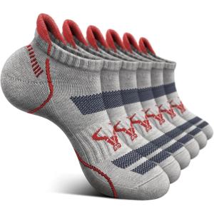 BULLIANT Men Running Socks,Active Ankle Socks No Show For Men With Cushioned Footbed Arch Support Breathable Wicking(6pairs-gray Heather /Rose Red3076)