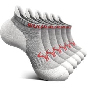 BULLIANT Men Running Socks,Active Ankle Socks No Show For Men With Cushioned Footbed Arch Support Breathable Wicking(6pairs-gray Heather /Rose Red3788)