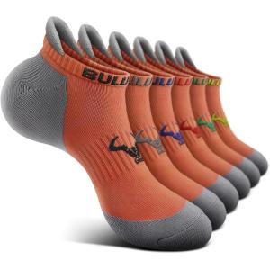BULLIANT Men Running Socks,Active Ankle Socks No Show For Men With Cushioned Footbed Arch Support Breathable Wicking(6pairs-orange8251)
