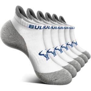 BULLIANT Men Running Socks,Active Ankle Socks No Show For Men With Cushioned Footbed Arch Support Breathable Wicking(6pairs-white /Fog Blue3005)