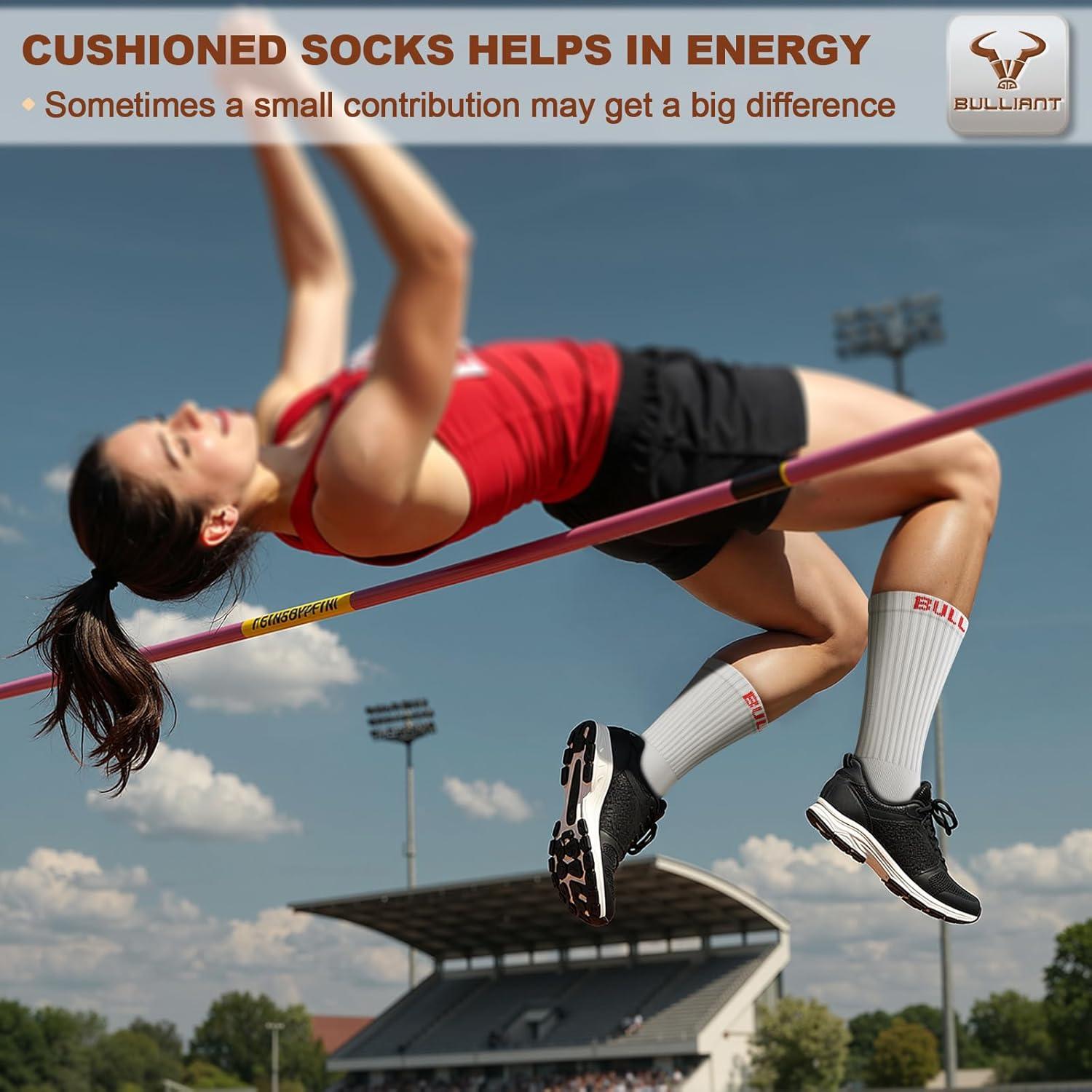 image:imageBULLIANT Men Athletic Socks Compression Sports Crew Socks Cushioned For Men Outdoor Running HikingArch Compression Support6pairscreamy White8390