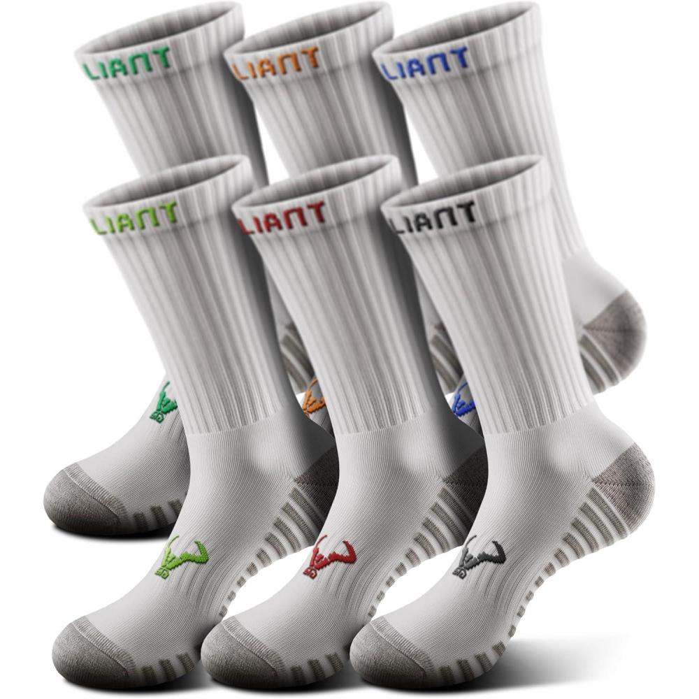 image:imageBULLIANT Men Athletic Socks Compression Sports Crew Socks Cushioned For Men Outdoor Running HikingArch Compression Support6pairscreamy White8390