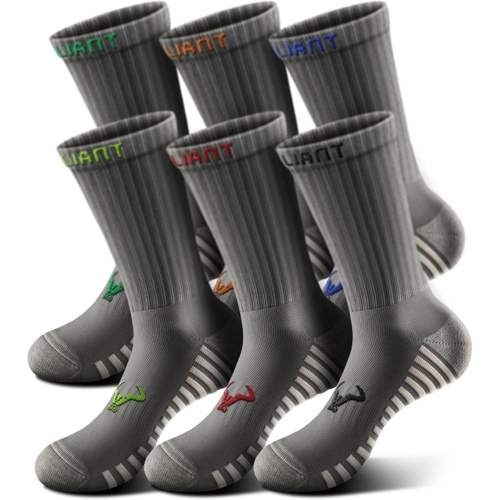 image:imageBULLIANT Men Athletic Socks Compression Sports Crew Socks Cushioned For Men Outdoor Running HikingArch Compression Support6pairsgray Heather 8391