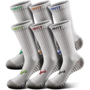 BULLIANT Men Athletic Socks, Compression Sports Crew Socks Cushioned For Men Outdoor Running Hiking-Arch Compression Support(6pairs-creamy White8390)