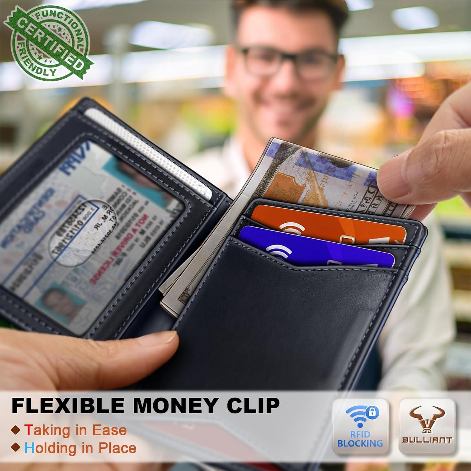 image:imageBULLIANT Men WalletTop Grain Leather Slim Wallet Magnetic Closure Simplifed Bill Folder RFID Blocking 11CardsPurplish Blue8658