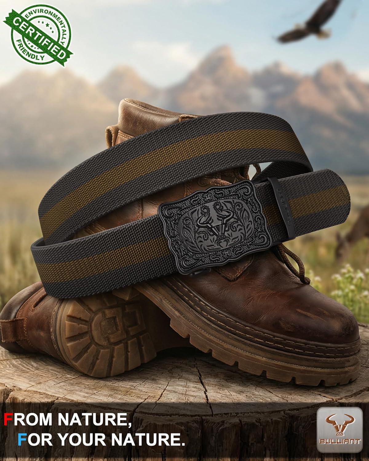 image:imageBULLIANT Men Belt Ratchet Belt Stretch Nylon Snug Fit For Jean Cow Boy Golf 1 38Cut For FitBlackWood Thrush8679