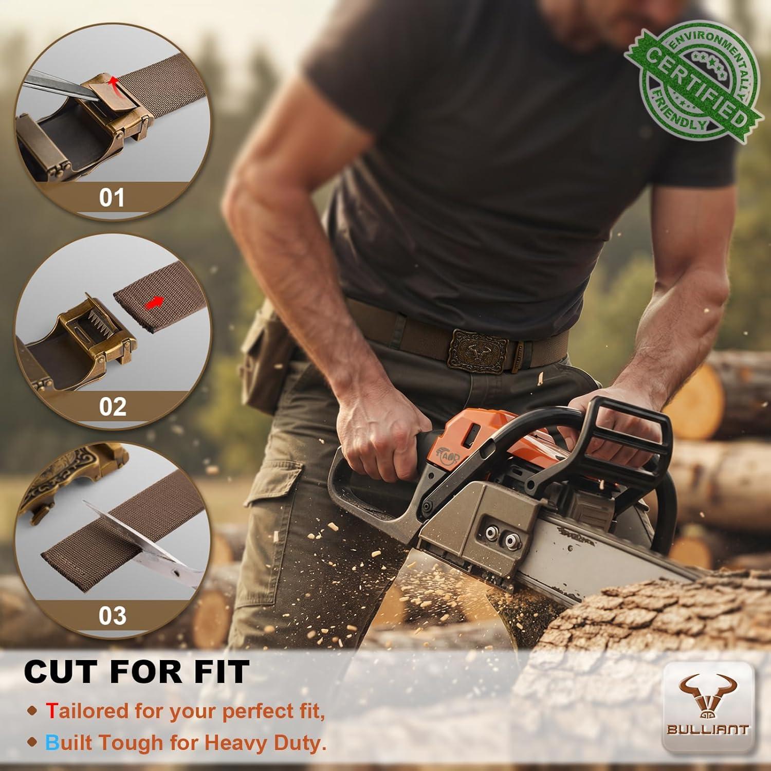 image:imageBULLIANT Men Belt Ratchet Belt Stretch Nylon Snug Fit For Jean Cow Boy Golf 1 38Cut For FitLight Brown8680