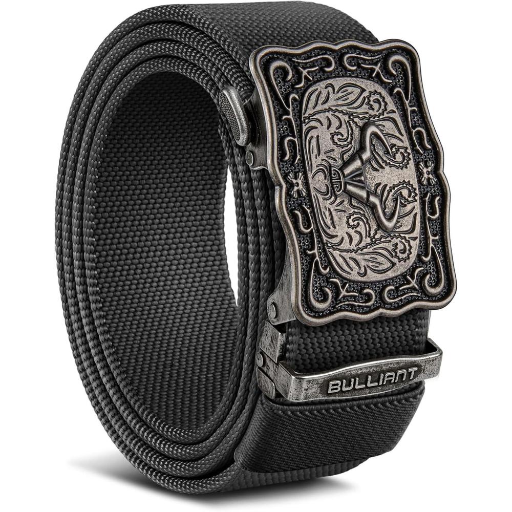image:imageBULLIANT Men Belt Ratchet Belt Stretch Nylon Snug Fit For Jean Cow Boy Golf 1 38Cut For FitBlack8681