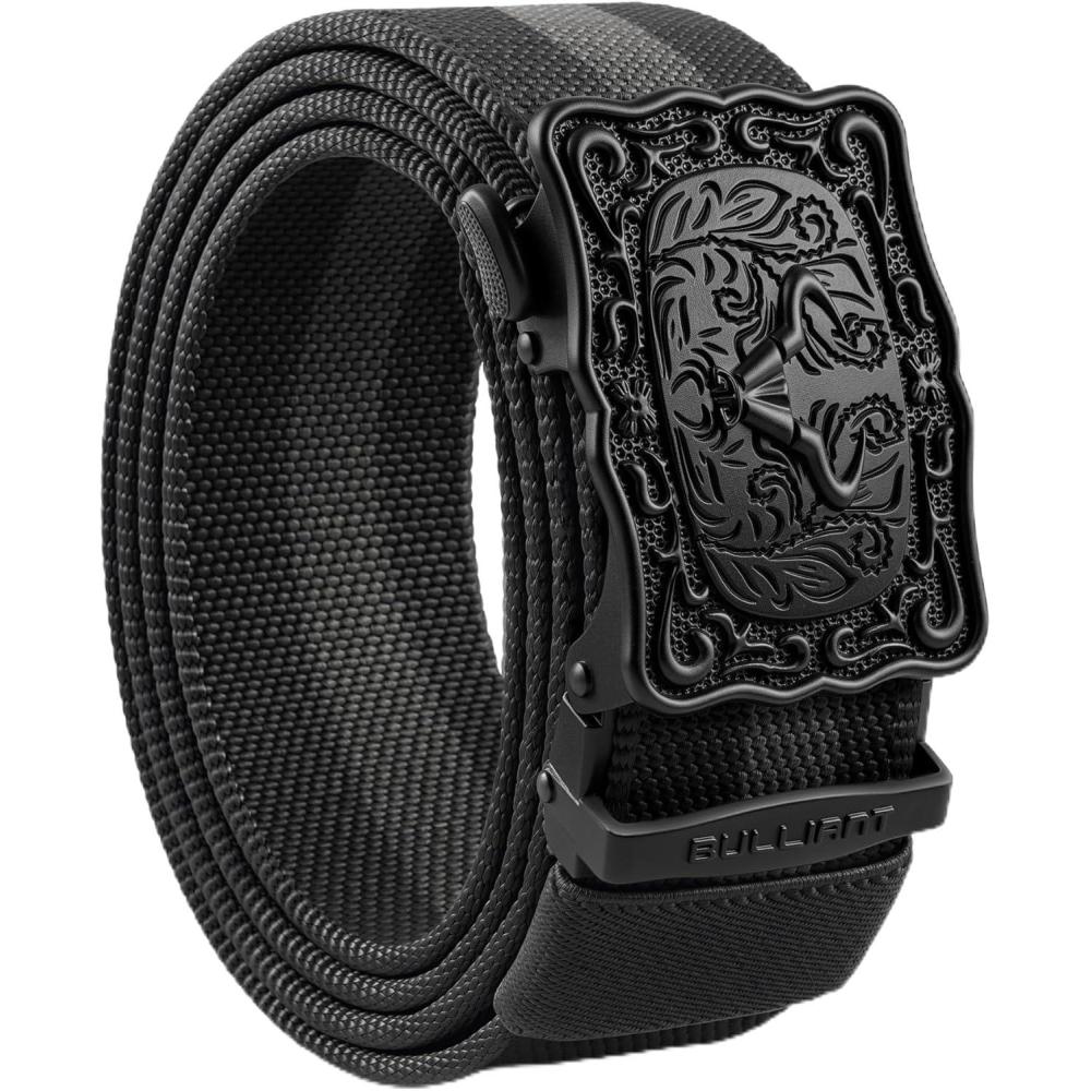 image:imageBULLIANT Men Belt Ratchet Belt Stretch Nylon Snug Fit For Jean Cow Boy Golf 1 38Cut For FitBlackDark Gray8678
