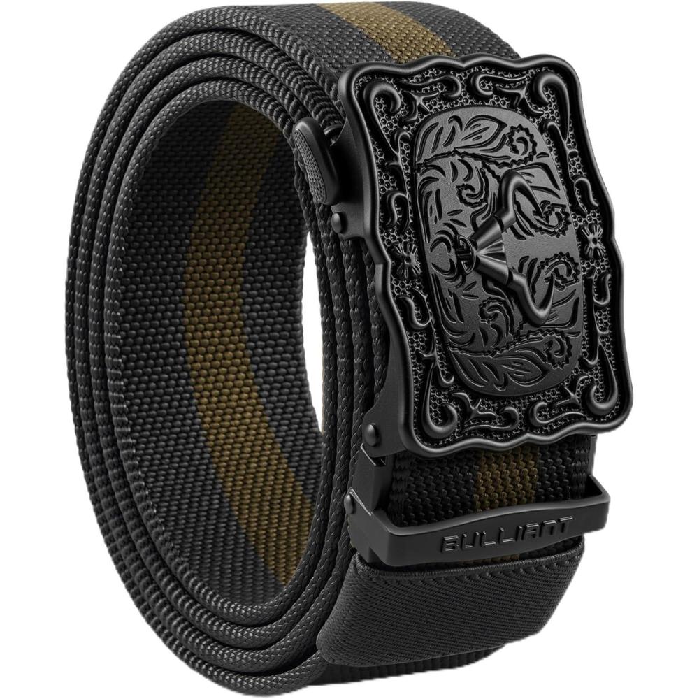 image:imageBULLIANT Men Belt Ratchet Belt Stretch Nylon Snug Fit For Jean Cow Boy Golf 1 38Cut For FitBlackWood Thrush8679