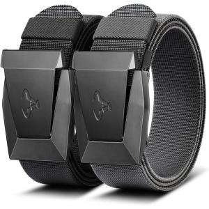 BULLIANT Men Belt 2 Pack,Tactical Stretch Belt Adjustable For Rigger Military Heavy Duty Work 1.5″-Cut For Fit(2pack-black/Dark Gray7537)