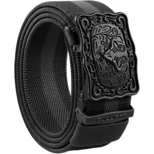 BULLIANT Men Belt, Ratchet Belt Stretch Nylon Snug Fit For Jean Cow Boy Golf 1 3/8-Cut For Fit(Black/Dark Gray8678)