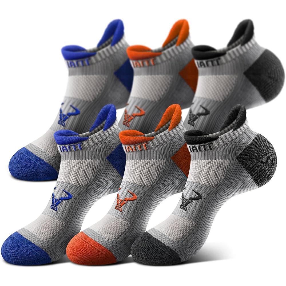 image:imageBULLIANT Men Running Socks 3Pack Mixed Nylon Anke Socks Cushioned Footbed Arch Support Breathable Wicking3pairsgray Heather 8807