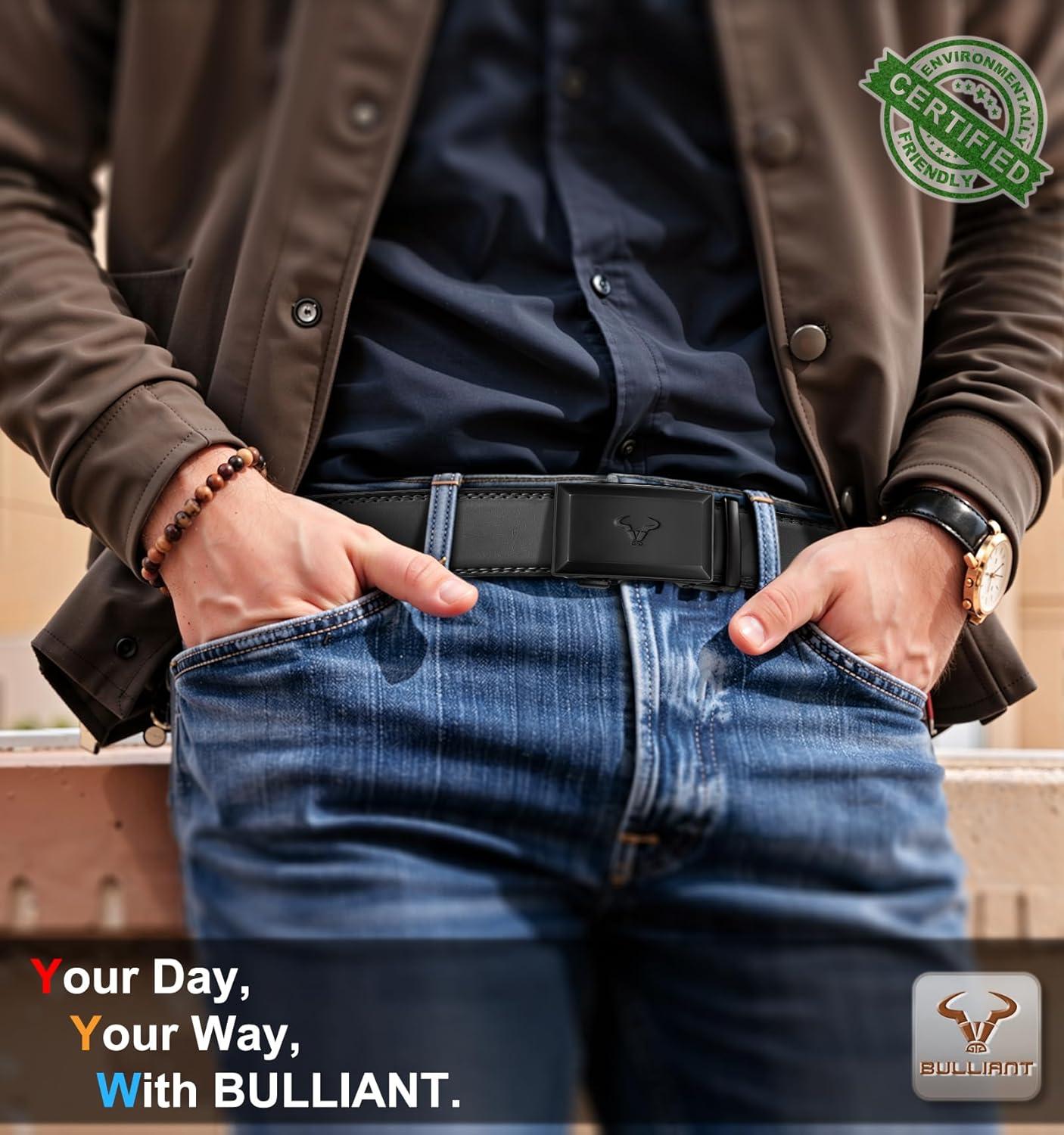 image:imageBULLIANT Men Belt 2PackRatchet Leather Belt Adjsutable For Jeans Dress Casual Pant 1 38 Cut For Fit2packblackDark Gray8606