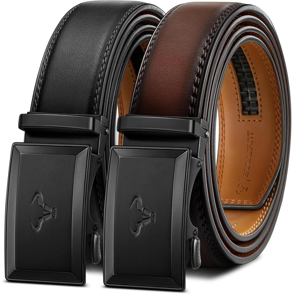 image:imageBULLIANT Men Belt 2PackRatchet Leather Belt Adjsutable For Jeans Dress Casual Pant 1 38 Cut For Fit2packblackDeep Brown8605