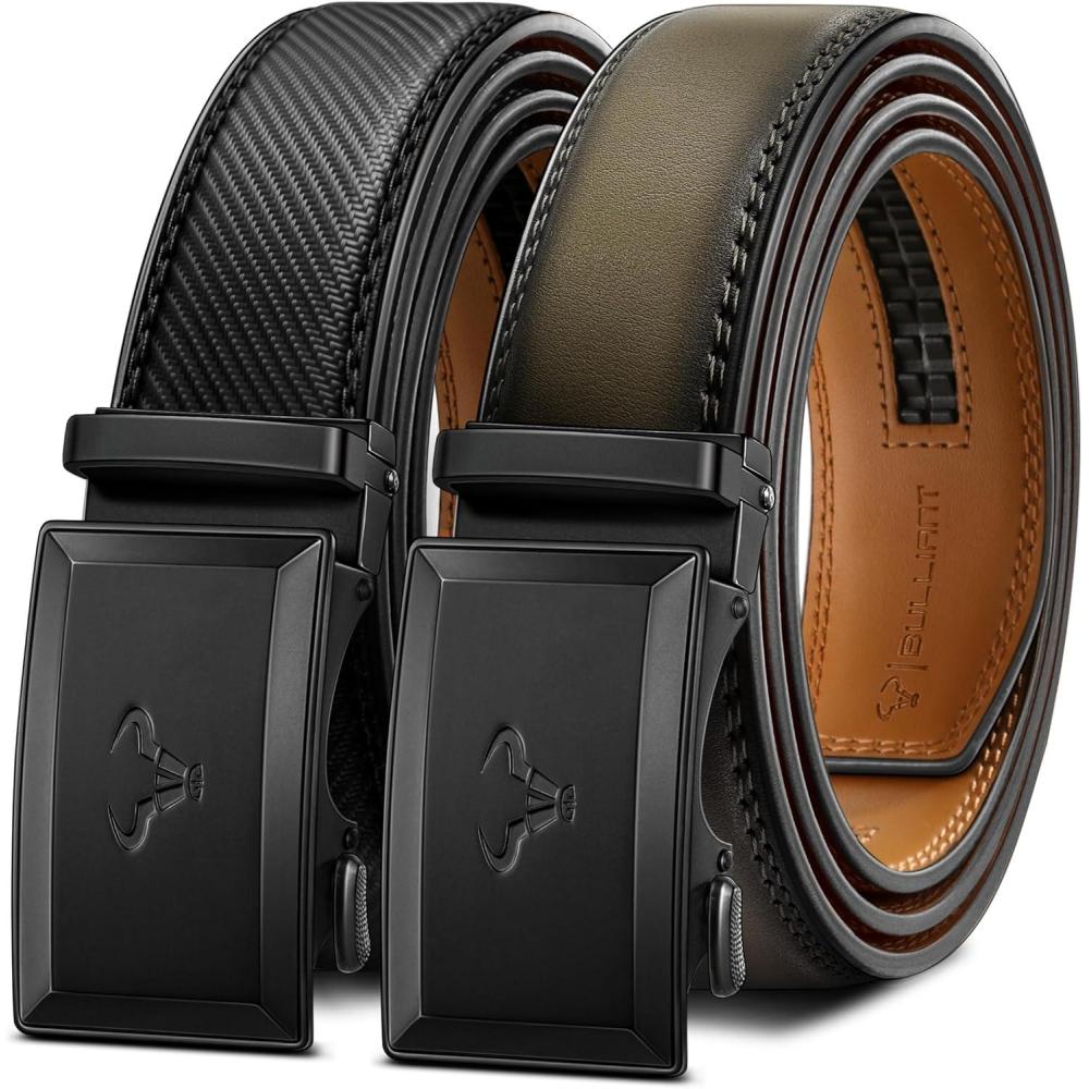 image:imageBULLIANT Men Belt 2PackRatchet Leather Belt Adjsutable For Jeans Dress Casual Pant 1 38 Cut For Fit2packblackElmwood8607