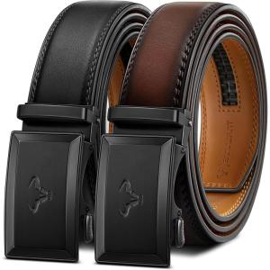 BULLIANT Men Belt 2Pack-Ratchet Leather Belt Adjsutable For Jeans Dress Casual Pant 1 3/8″- Cut For Fit(2pack-black/Deep Brown8605)