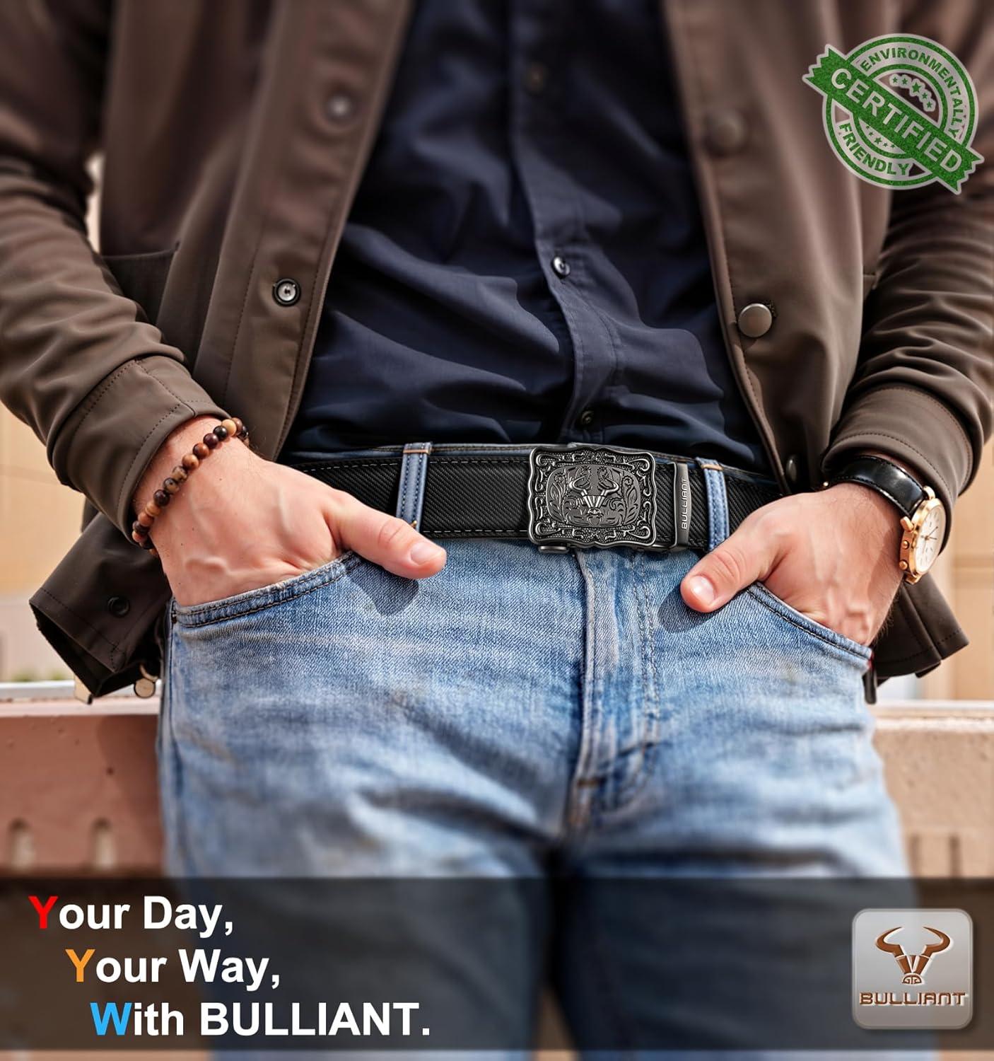 image:imageBULLIANT Men BeltRatchet Western Belt Adjustable Cow Boy Jean Casual Outdoor 1 12Cut For FitBlack8661