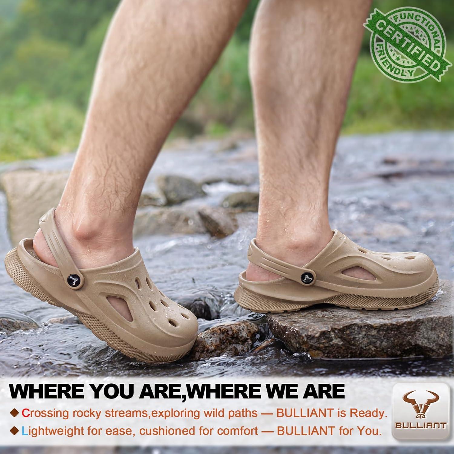 image:imageBULLIANT Clogs for Men WomenComfortable Mules Sandals Slipon Shoes Unisex for Garden Work Csuhioned Footbed LightweighCamel8569