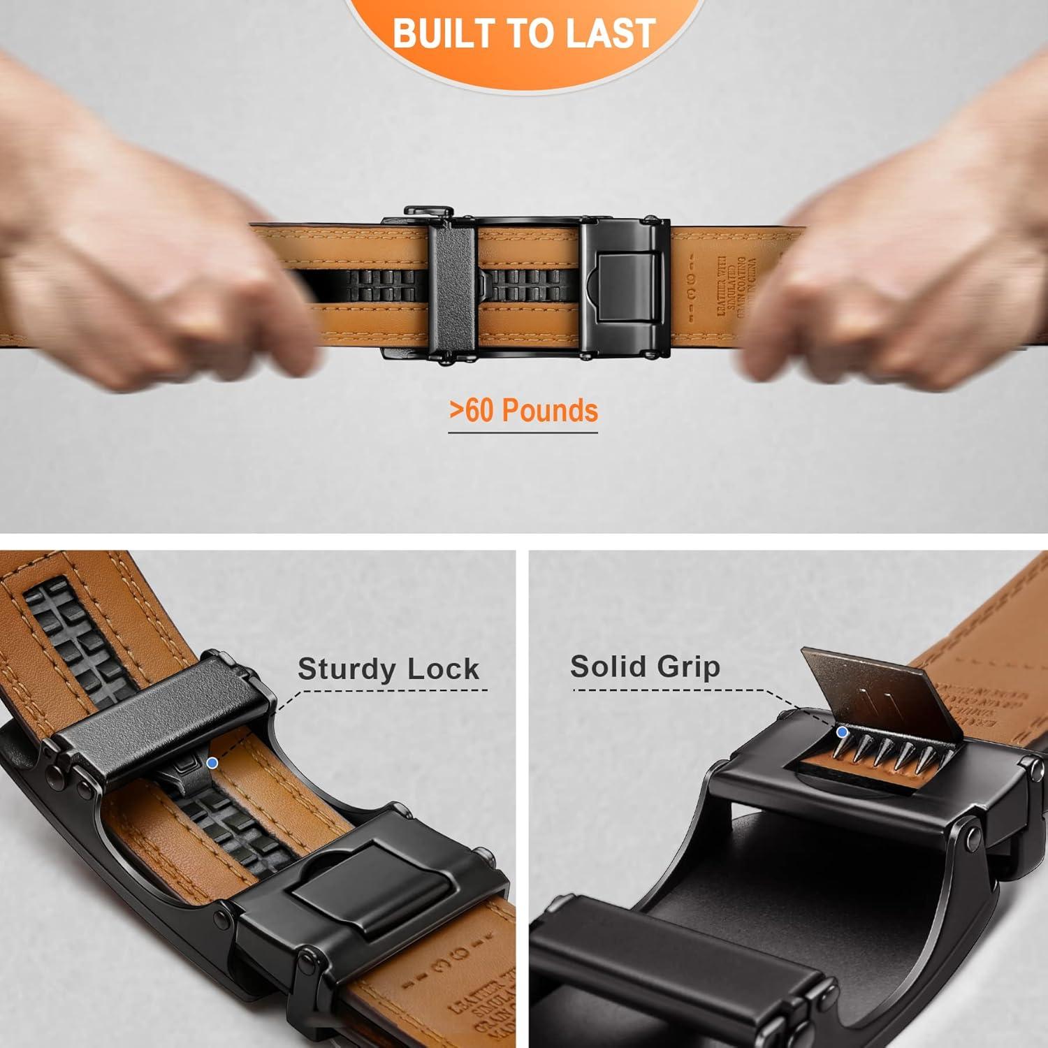 image:imageBULLIANT Mens Ratchet BeltLeather Adjustable Slide Belt For Gift Mens Dress Casual 1 38Size AdjustableBlack2828