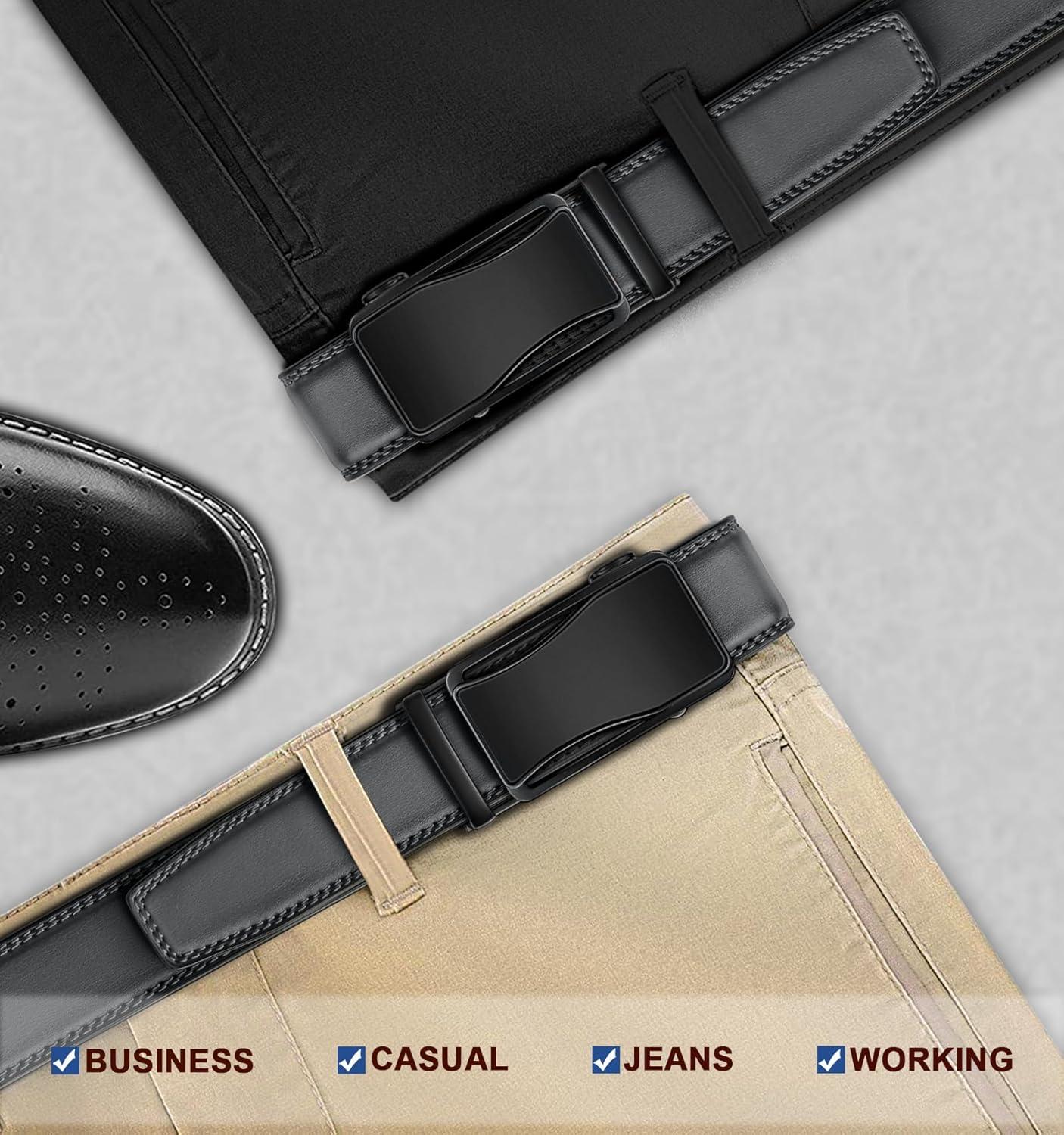 image:imageBULLIANT Mens Ratchet BeltLeather Adjustable Slide Belt For Gift Mens Dress Casual 1 38Size AdjustableDark Gray8166