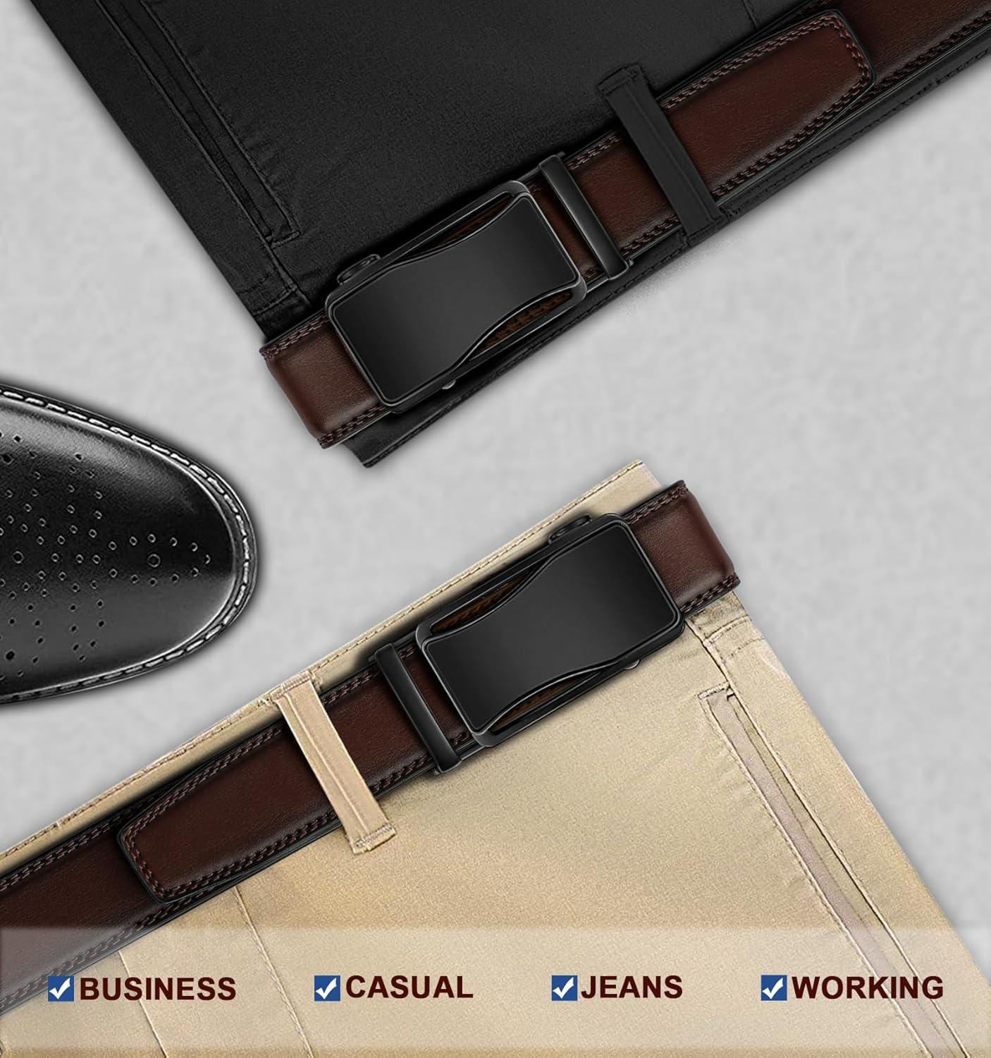 image:imageBULLIANT Mens Ratchet BeltLeather Adjustable Slide Belt For Gift Mens Dress Casual 1 38Size AdjustableDeep Brown8165