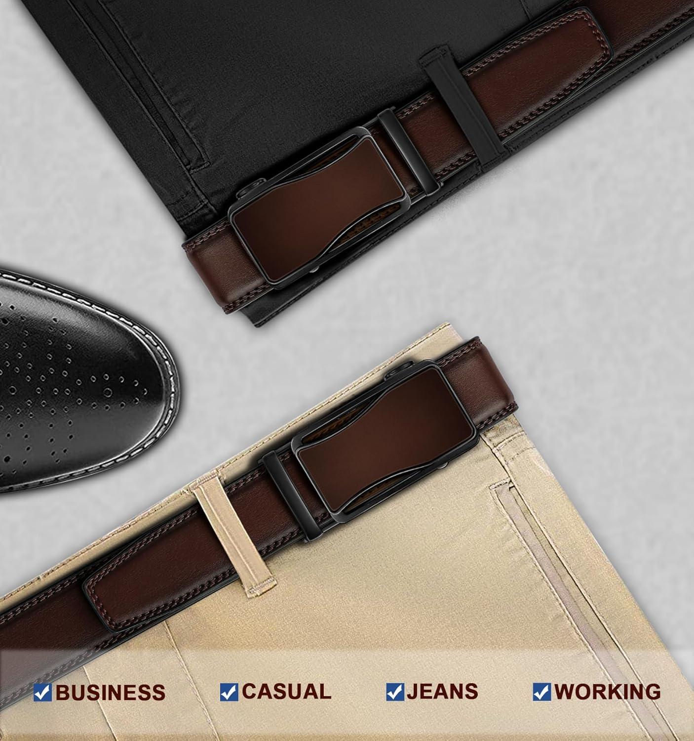 image:imageBULLIANT Mens Ratchet BeltLeather Adjustable Slide Belt For Gift Mens Dress Casual 1 38Size AdjustableDeep Brown8168