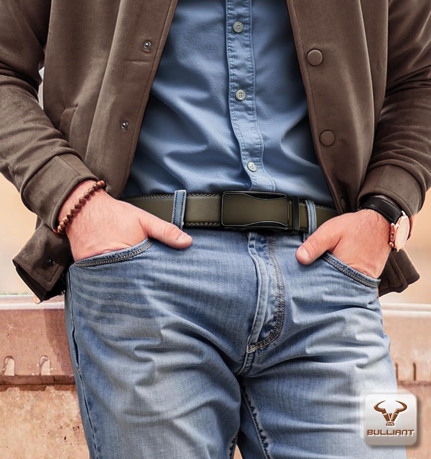 image:imageBULLIANT Mens Ratchet BeltLeather Adjustable Slide Belt For Gift Mens Dress Casual 1 38Size AdjustableElmwood7544