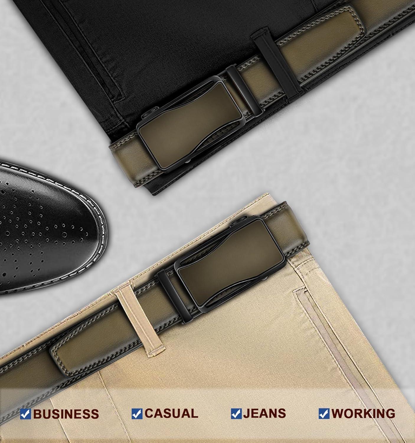 image:imageBULLIANT Mens Ratchet BeltLeather Adjustable Slide Belt For Gift Mens Dress Casual 1 38Size AdjustableElmwood7544