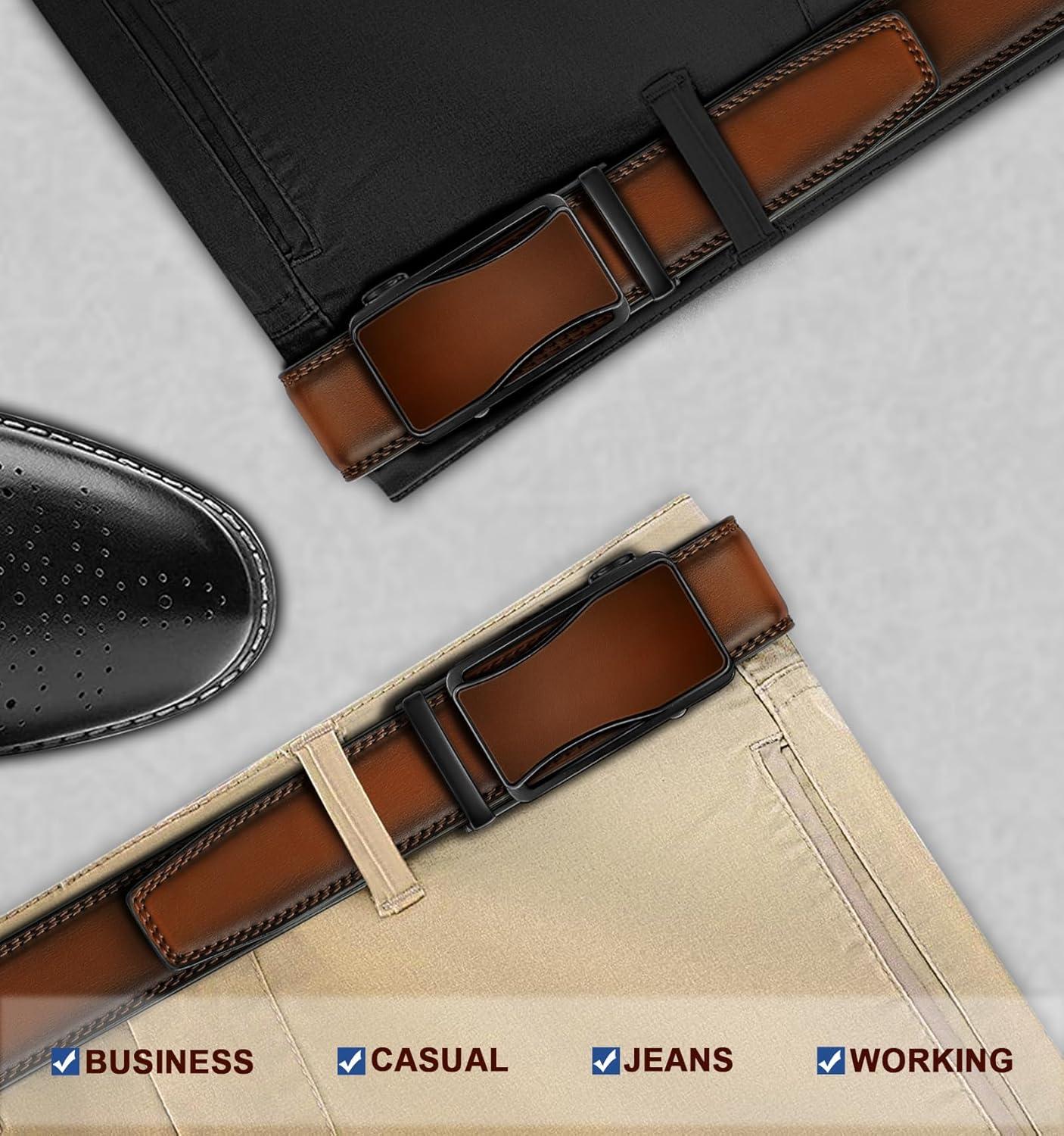 image:imageBULLIANT Mens Ratchet BeltLeather Adjustable Slide Belt For Gift Mens Dress Casual 1 38Size AdjustableLight Brown8169