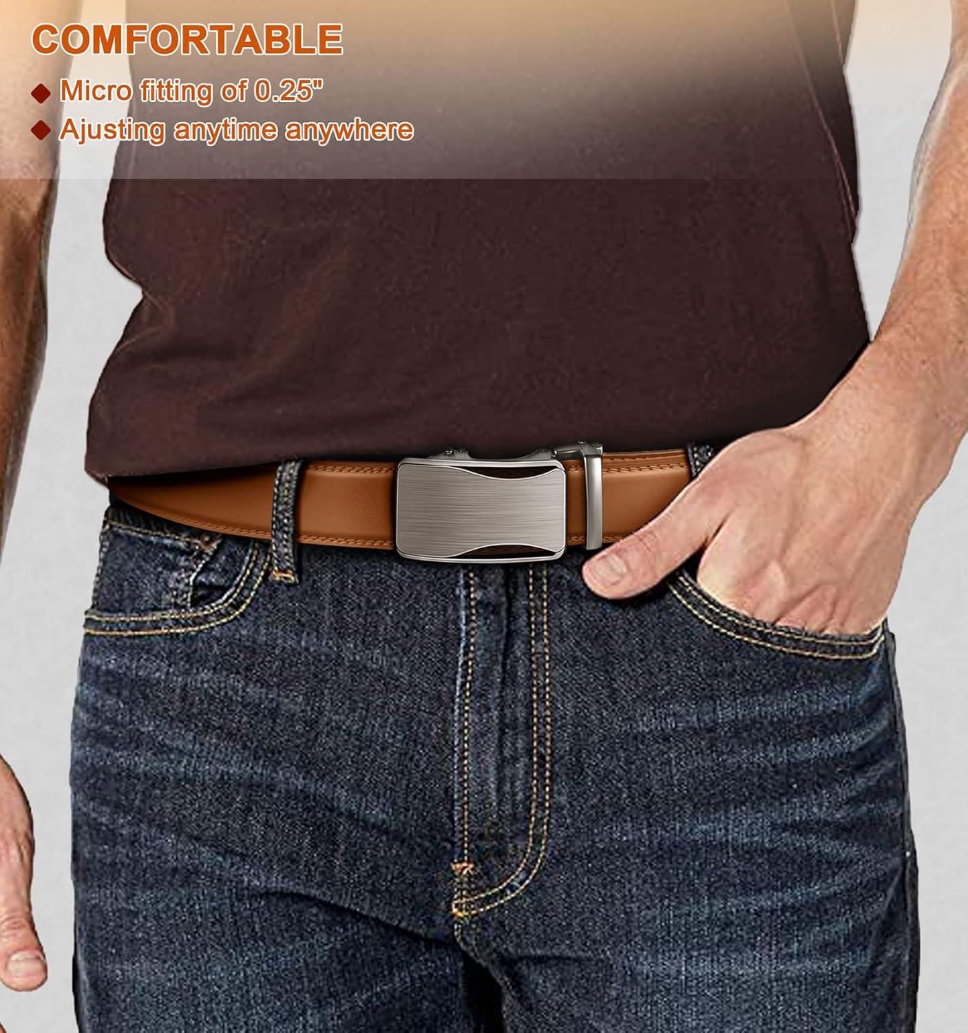 image:imageBULLIANT Mens Ratchet BeltLeather Adjustable Slide Belt For Gift Mens Dress Casual 1 38Size AdjustableOrange Brown2914