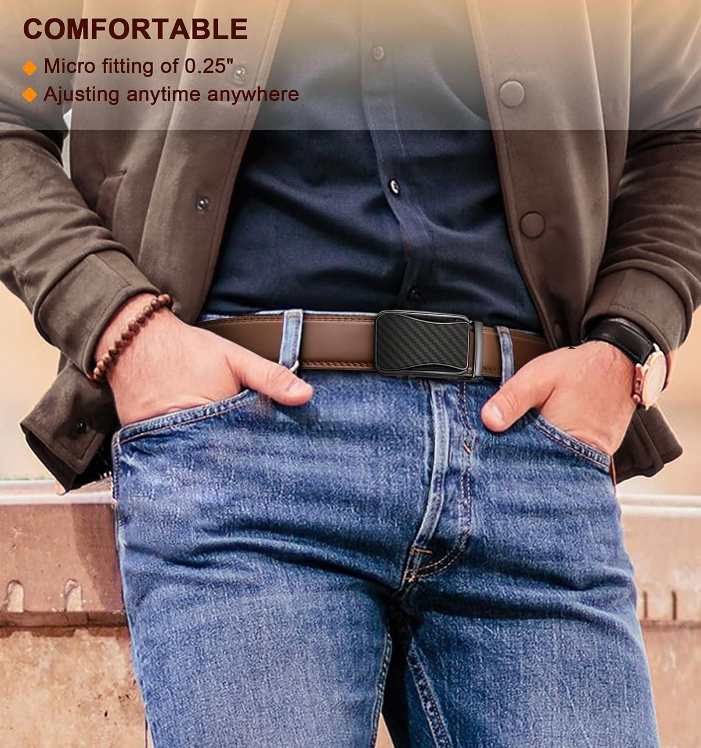 image:imageBULLIANT Mens Ratchet BeltLeather Adjustable Slide Belt For Gift Mens Dress Casual 1 38Size AdjustableTawny2074