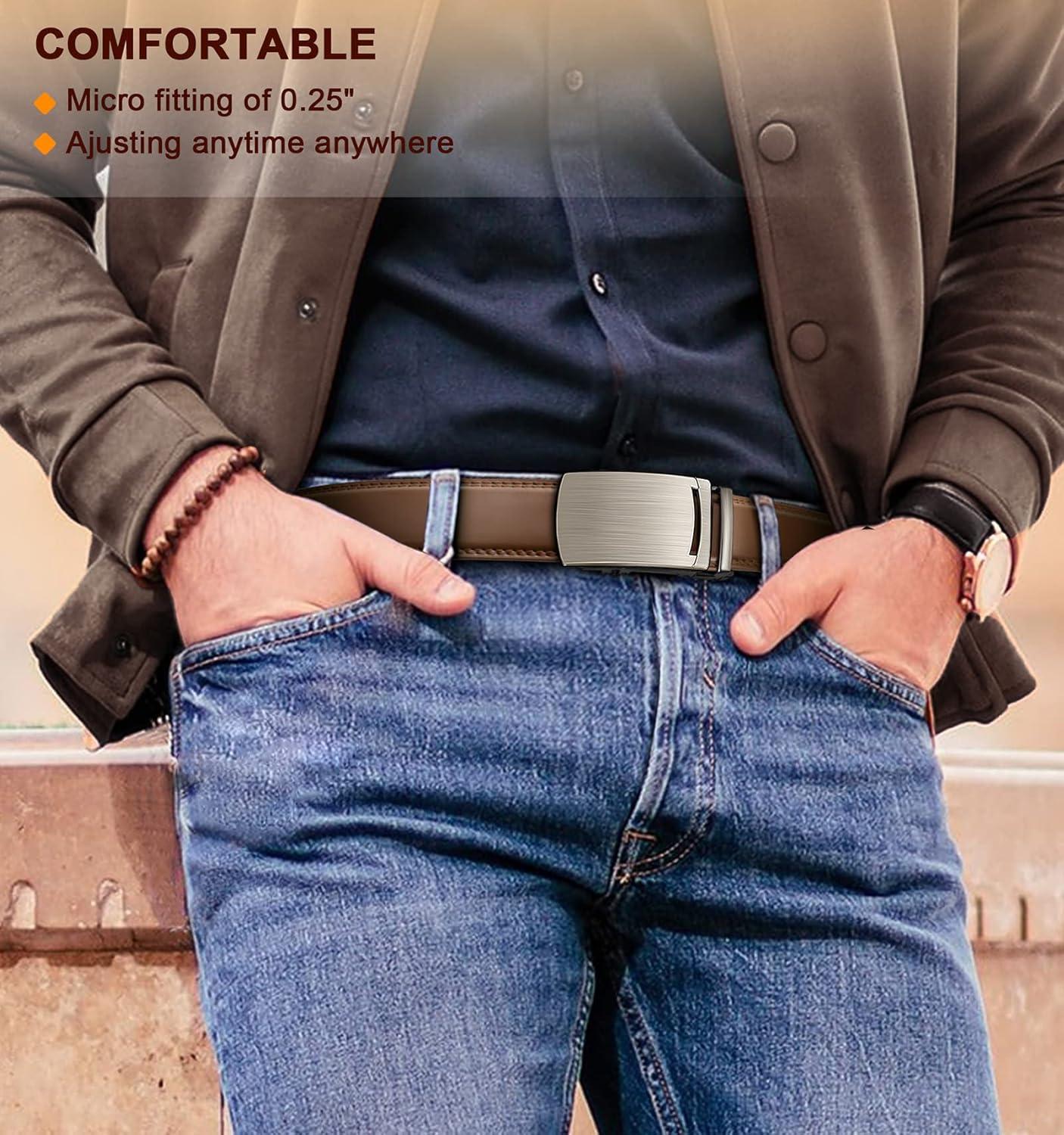 image:imageBULLIANT Mens Ratchet BeltLeather Adjustable Slide Belt For Gift Mens Dress Casual 1 38Size AdjustableTawny2915