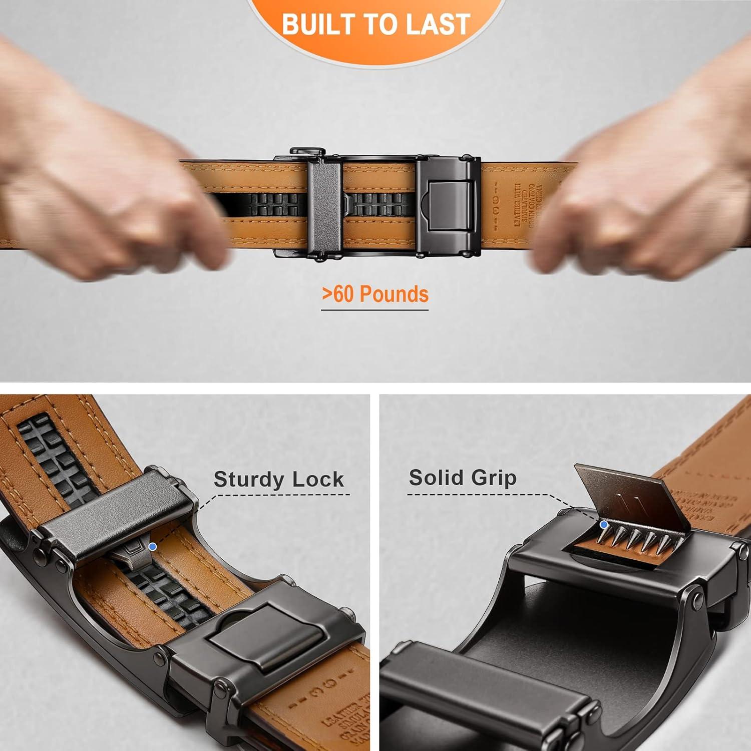 image:imageBULLIANT Mens Ratchet BeltLeather Adjustable Slide Belt For Gift Mens Dress Casual 1 38Size AdjustableTawny2915