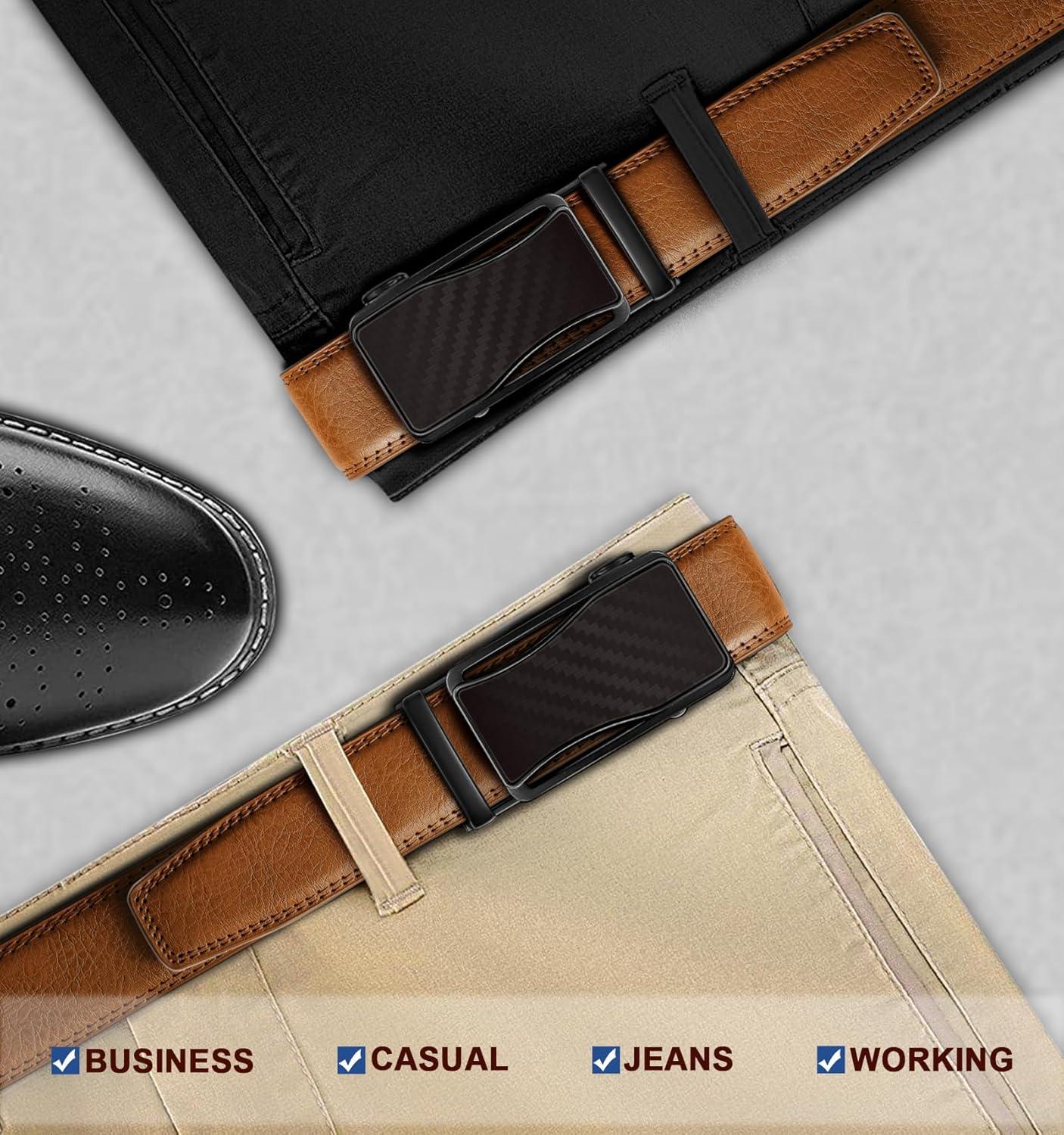 image:imageBULLIANT Mens Ratchet BeltLeather Adjustable Slide Belt For Gift Mens Dress Casual 1 38Size AdjustableTawny7545