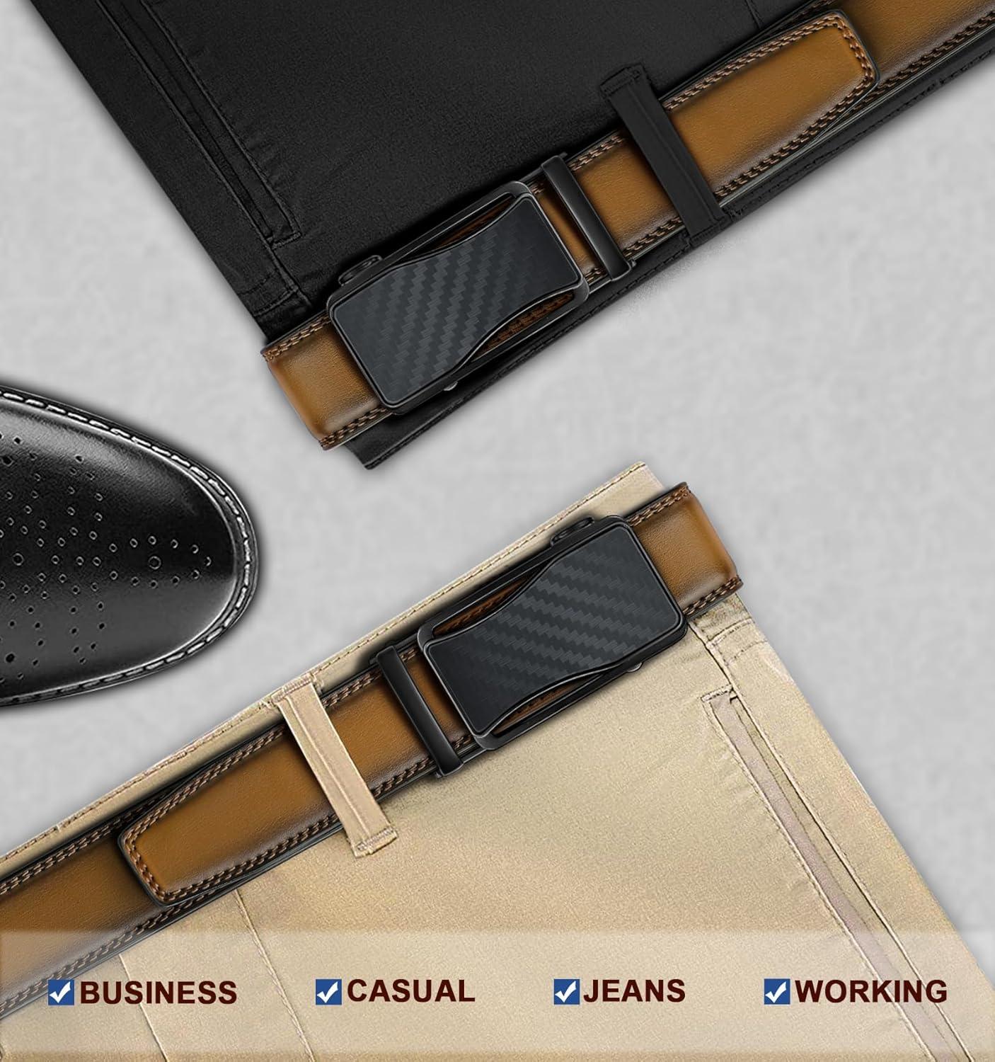 image:imageBULLIANT Mens Ratchet BeltLeather Adjustable Slide Belt For Gift Mens Dress Casual 1 38Size AdjustableTawny8161