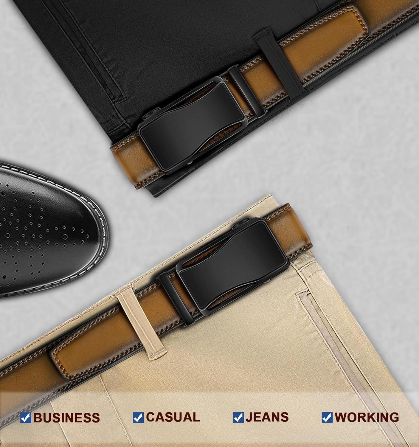 image:imageBULLIANT Mens Ratchet BeltLeather Adjustable Slide Belt For Gift Mens Dress Casual 1 38Size AdjustableTawny8164