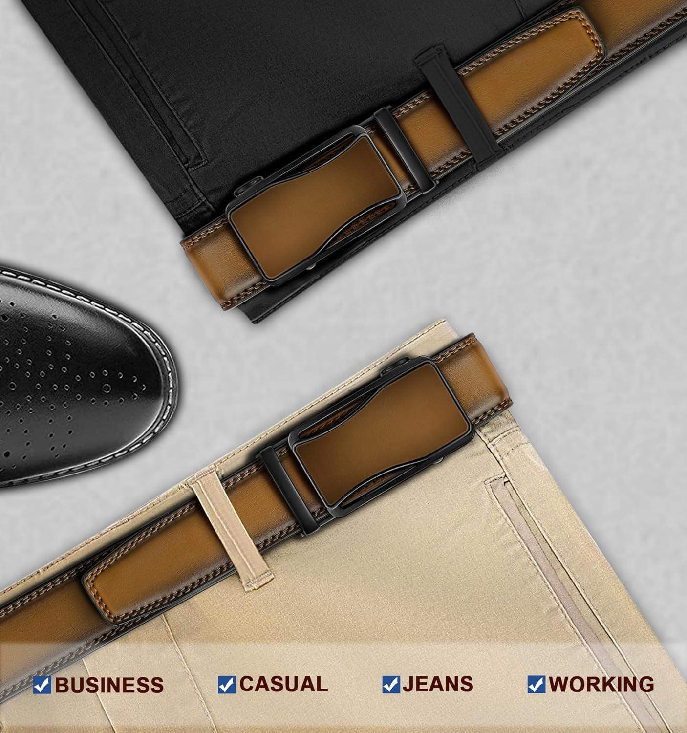 image:imageBULLIANT Mens Ratchet BeltLeather Adjustable Slide Belt For Gift Mens Dress Casual 1 38Size AdjustableTawny8167