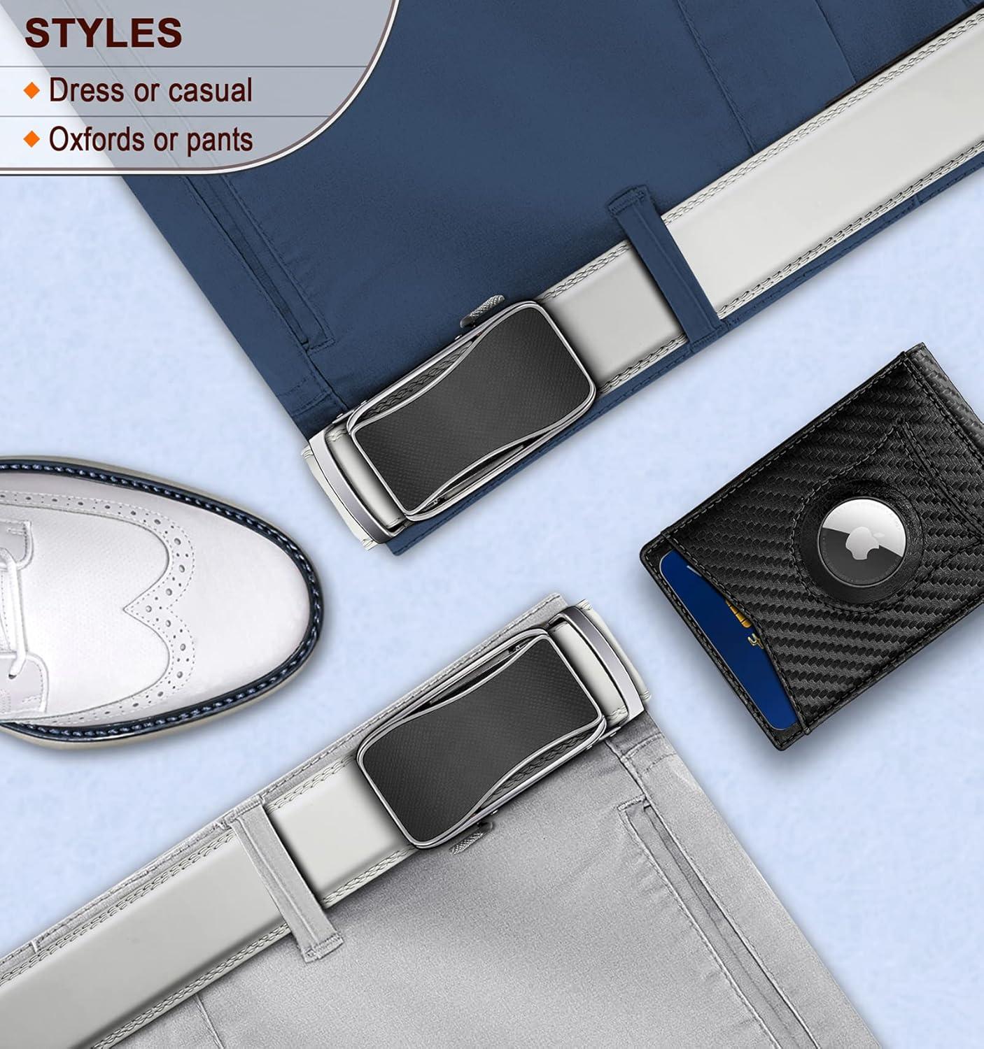 image:imageBULLIANT Mens Ratchet BeltLeather Adjustable Slide Belt For Gift Mens Dress Casual 1 38Size AdjustableWhite2484