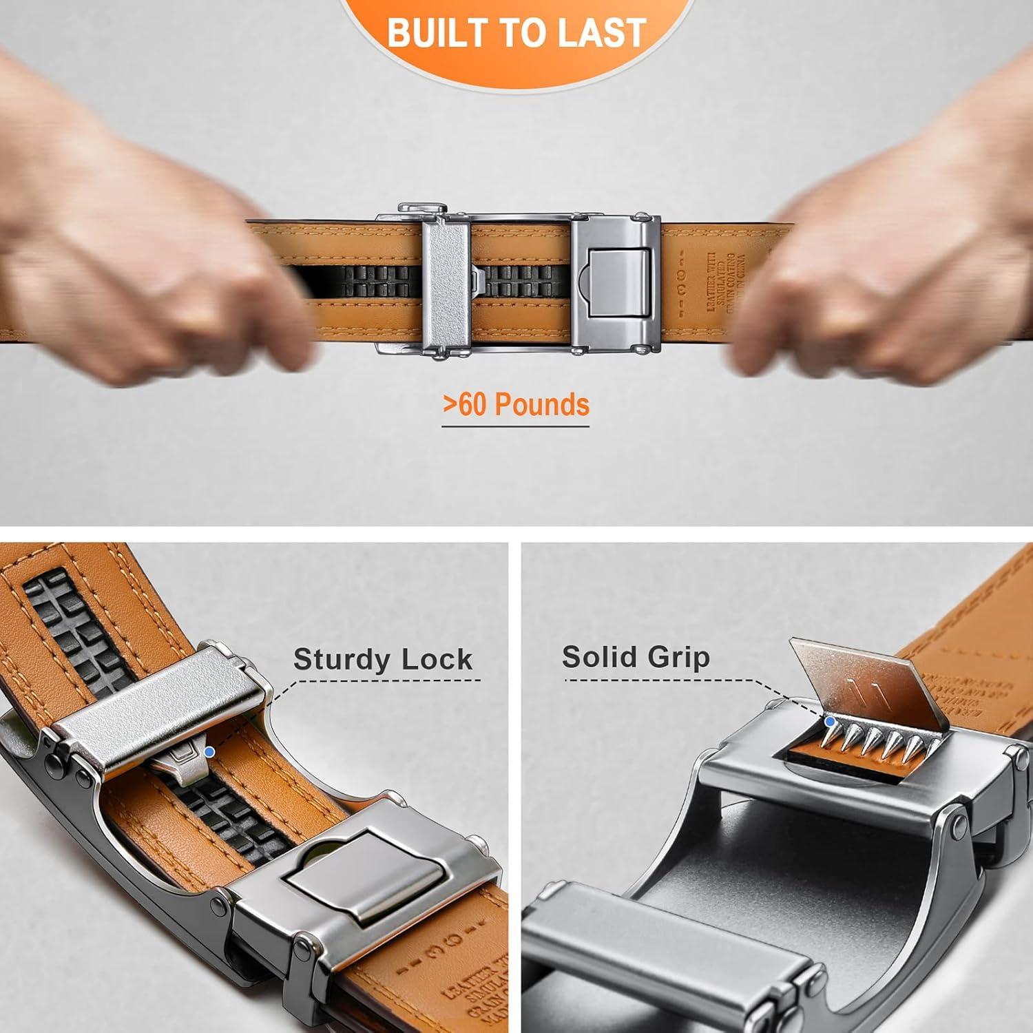 image:imageBULLIANT Mens Ratchet BeltLeather Adjustable Slide Belt For Gift Mens Dress Casual 1 38Size AdjustableWhite2484