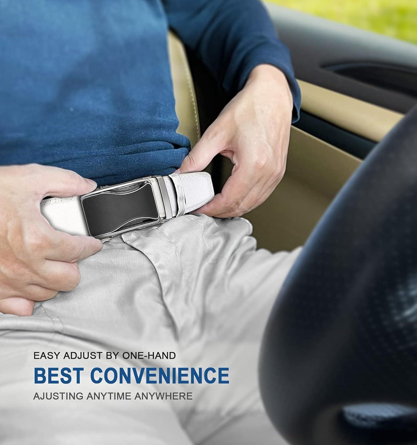 image:imageBULLIANT Mens Ratchet BeltLeather Adjustable Slide Belt For Gift Mens Dress Casual 1 38Size AdjustableWhite2484
