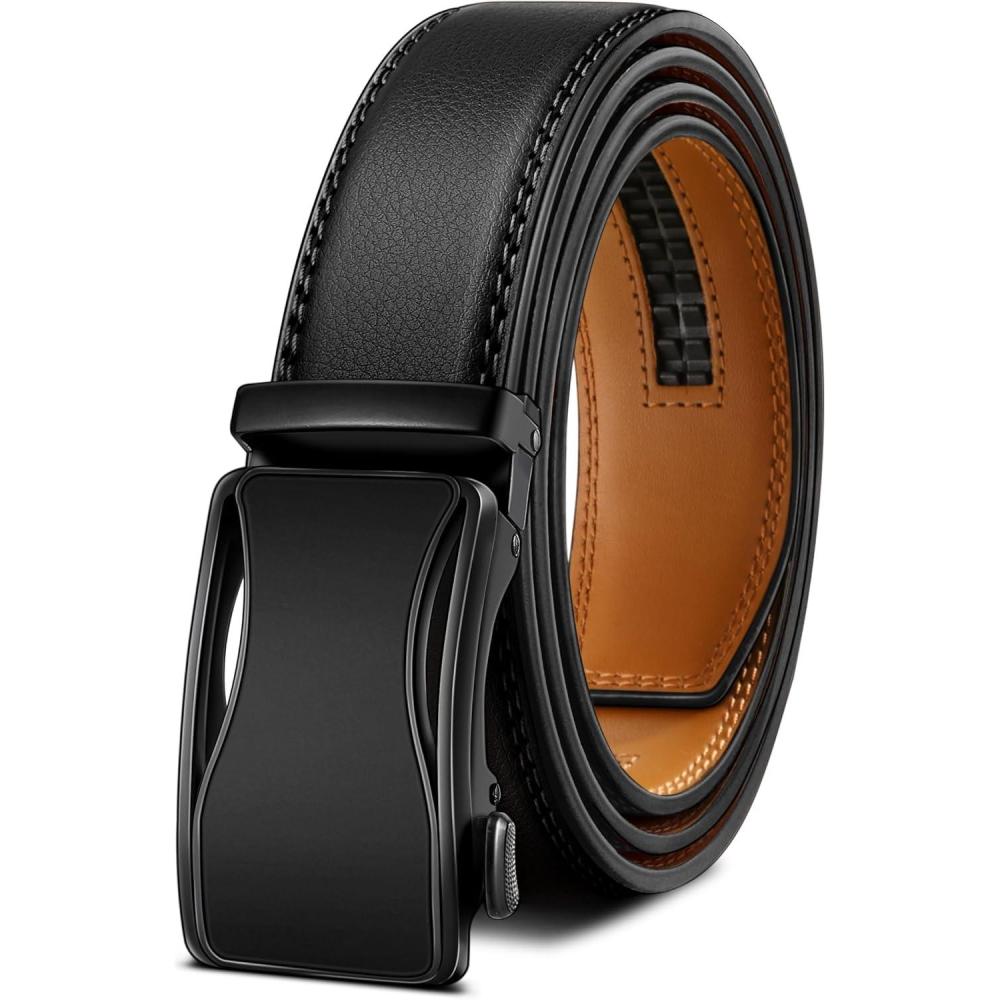 image:imageBULLIANT Mens Ratchet BeltLeather Adjustable Slide Belt For Gift Mens Dress Casual 1 38Size AdjustableBlack6688