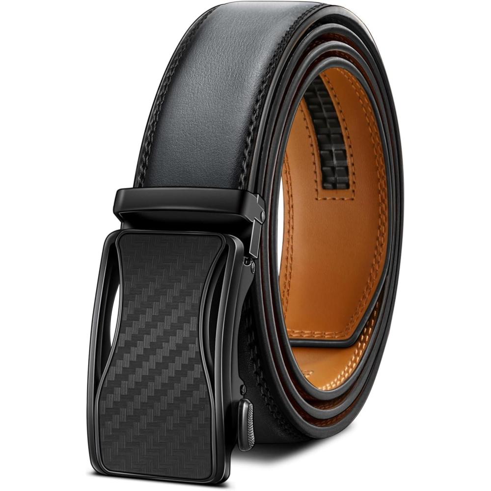 image:imageBULLIANT Mens Ratchet BeltLeather Adjustable Slide Belt For Gift Mens Dress Casual 1 38Size AdjustableDark Gray4798