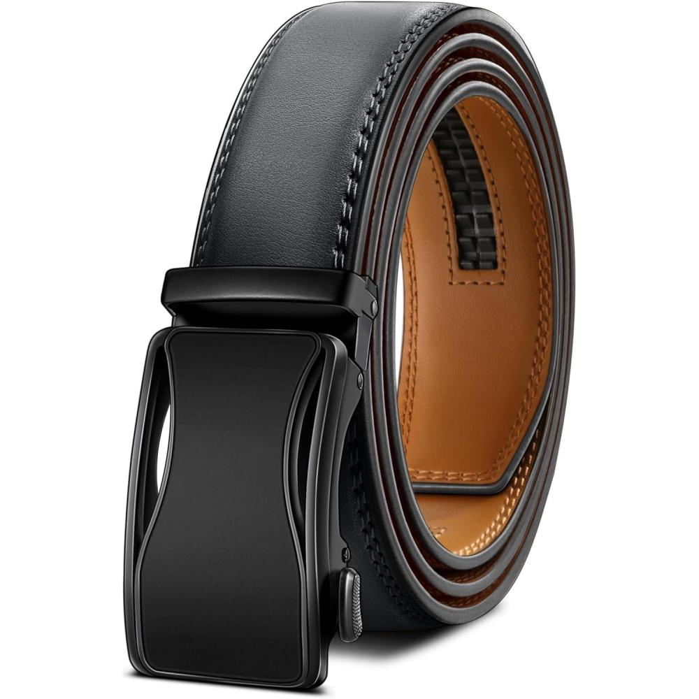 image:imageBULLIANT Mens Ratchet BeltLeather Adjustable Slide Belt For Gift Mens Dress Casual 1 38Size AdjustableDark Gray8166