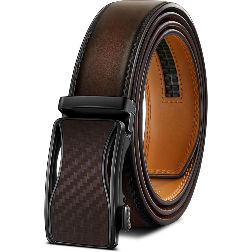 image:imageBULLIANT Mens Ratchet BeltLeather Adjustable Slide Belt For Gift Mens Dress Casual 1 38Size AdjustableDeep Brown4799
